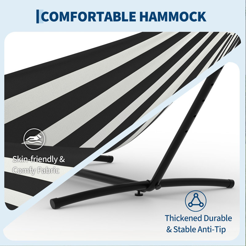 Hamac double avec support, hamac extérieur robuste pour 2 personnes - capacité 450IB, hamac portable avec support en acier de 9 pi et étui de transport, lit hamac réglable pour la cour, le camping et la plage