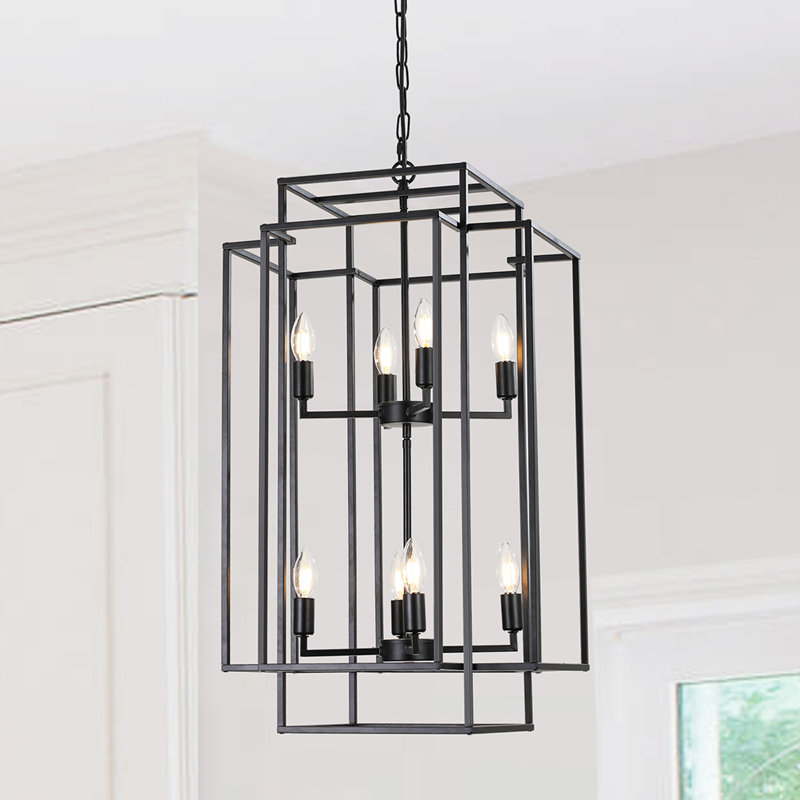 Luminaire suspendu géométrique moderne de 18 po à 8 lumières avec cadre en métal industriel, luminaire suspendu réglable pour le salon, la salle à manger et la cuisine (sans ampoules)