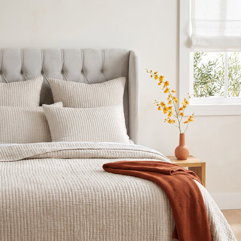 Maybell Natural Standard Cotton Reversible Quilt, Queen Quilt