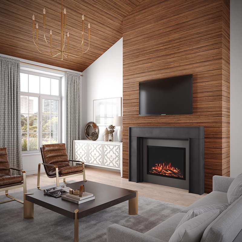  Ouverture 56 po x 42 po Modern - Ember Modern - ensemble de manteau de cheminée en bois 80 po x 54 po, 80