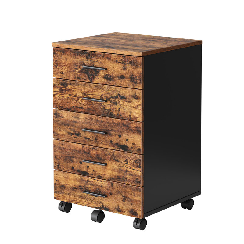 Armoire de rangement de bureau à 5 tiroirs, support pour imprimante mobile, classeur pour la maison, rails de montage sans outil, brun