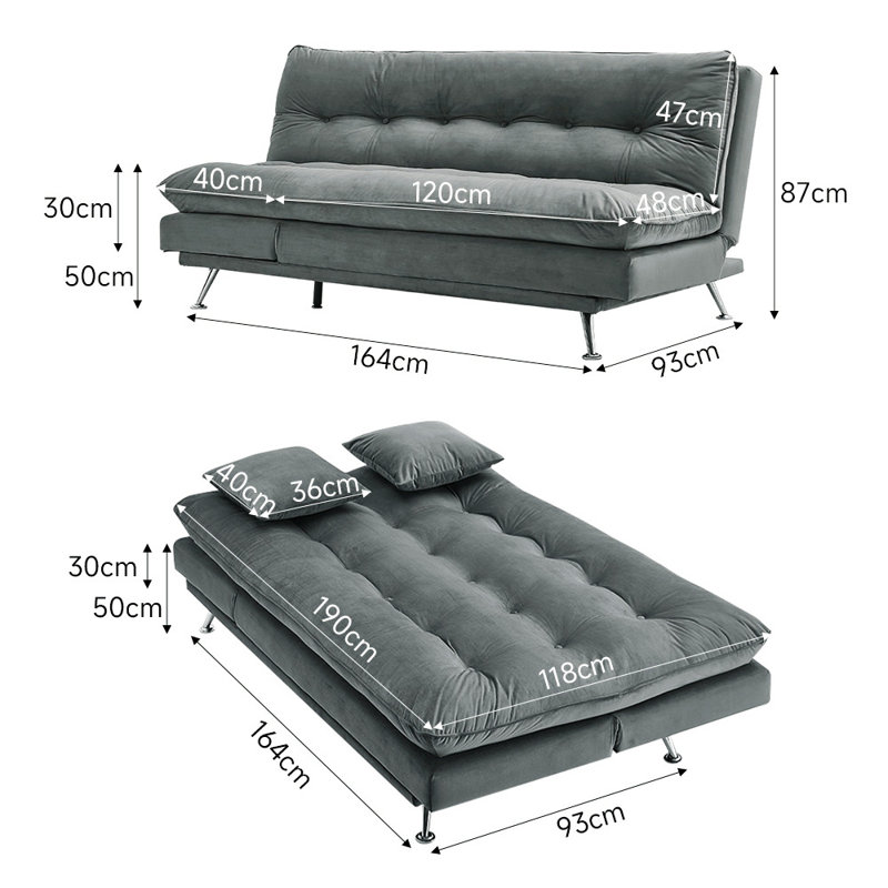 Antiono 2 Seater Cotton Sofa Bed, Grey