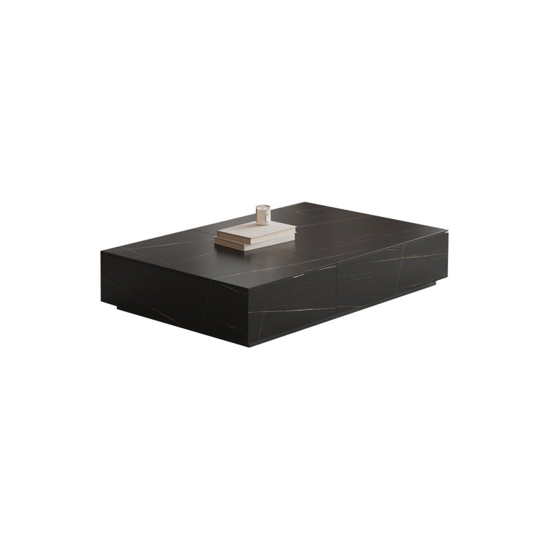 Simple light luxury rockslate storage coffee table, Black