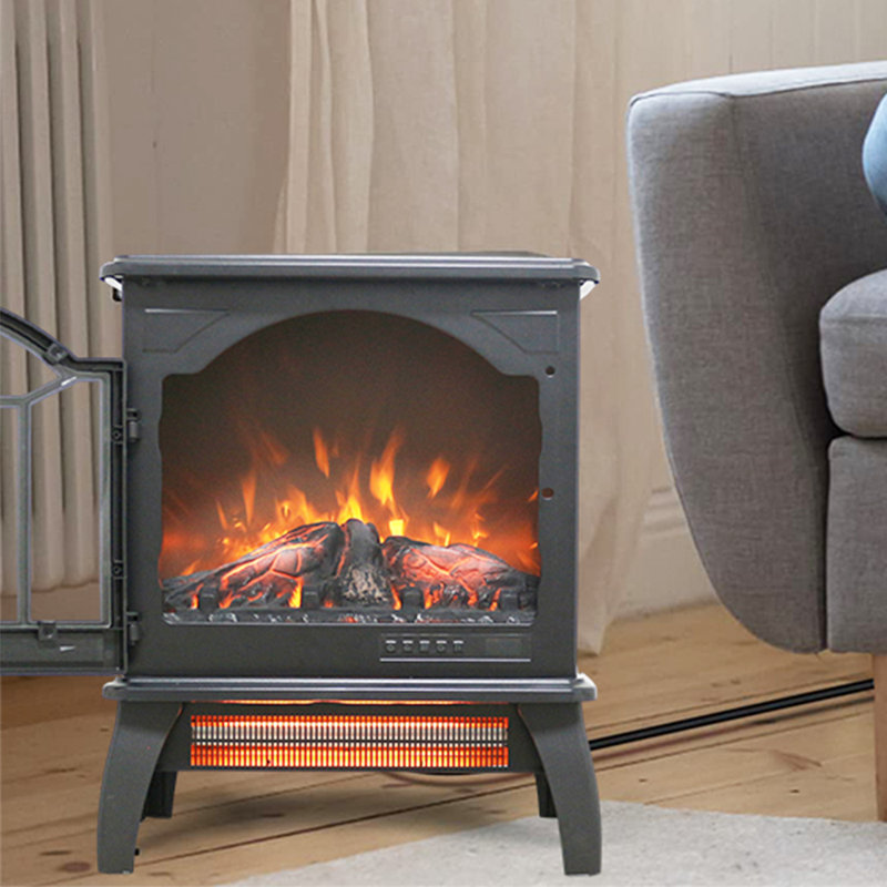 Sagunto 17.5"W Electric Fireplace Stove, Freestanding Fireplace Heater w/Realistic Flame,Portable,Remote