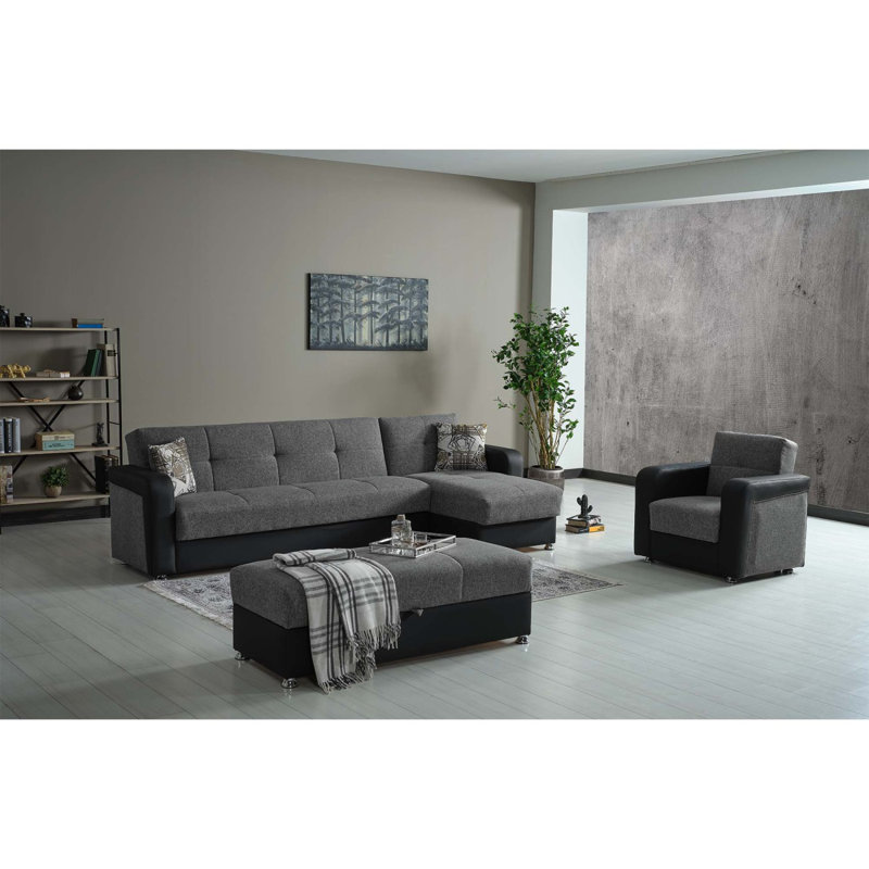 Fauteuil convertible rembourré avec rangement de la collection Modern Concorde, Chenille noir / gris