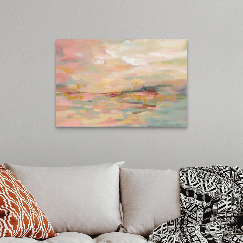 Pink Waves - Painting on Canvas, Wrapped Canvas, 24" H x 36" W, No Frame