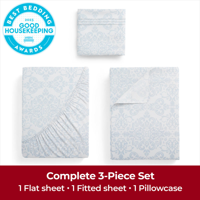 Mellanni 1800 Bed Sheet Set With DEEP Fitted Sheet Twin XL Laced Sky Blue, Twin XL Sheet Set with 2 Pillowcases