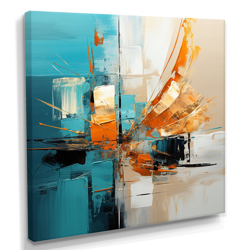 Glorieux coucher de soleil orange turquoise abstrait - art mural abstrait salon, H 30 po x l 30 po x P 1 po, Toile tendue