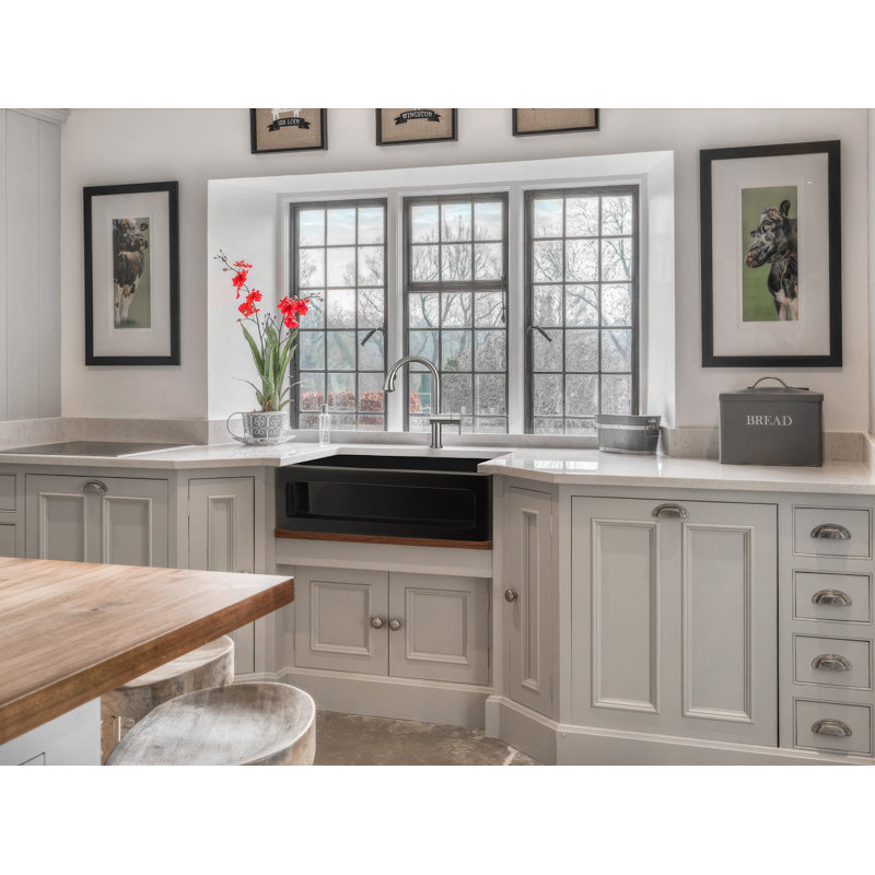 Whitehaus 33” Reversible Single Bowl Fireclay Kitchen Sink: Shaker Panel, Beveled Front Apron, Black