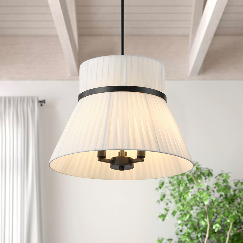 Luminaire suspendu réglable en fer blanc à 3 lampes avec couvercle en tissu noir mat