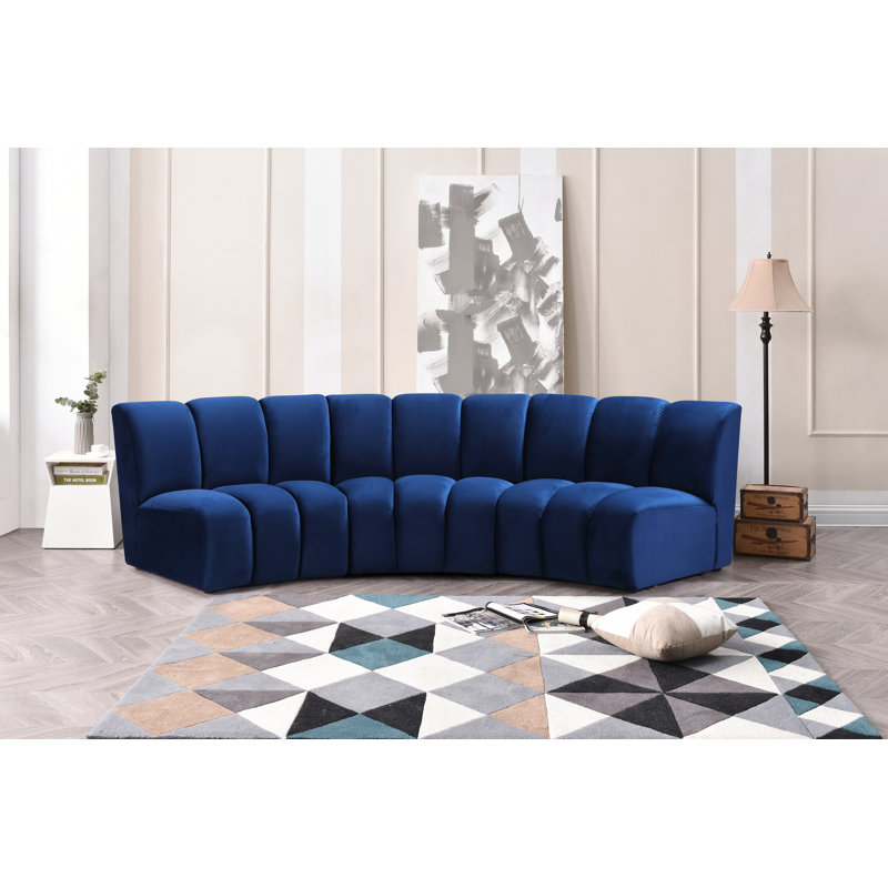 Infinity Wide Velvet Symmetrical Corner Sectional, Navy Velvet, 3-Piece