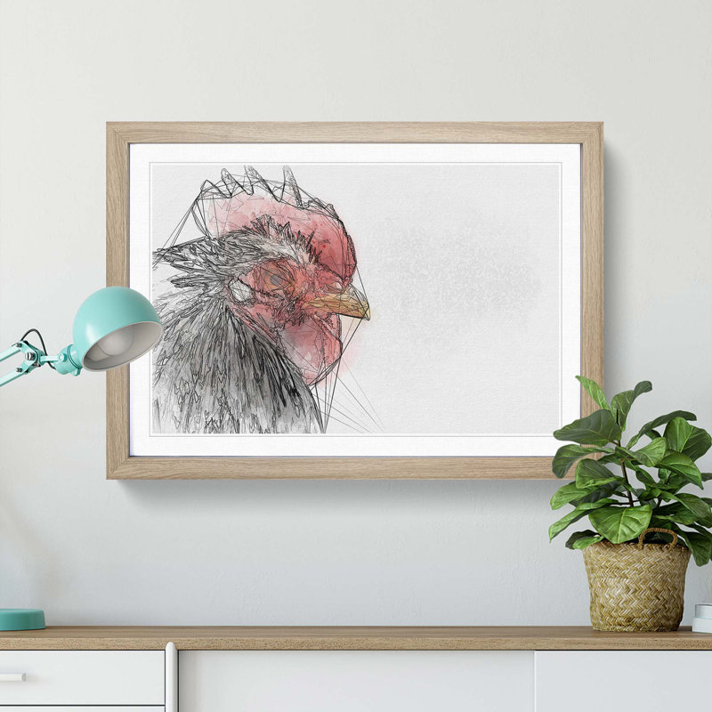 Grey Rooster Looking West in Abstract - Picture Frame Graphic Art Print, Oak Framed, 36cm H x 48cm W x 2cm D