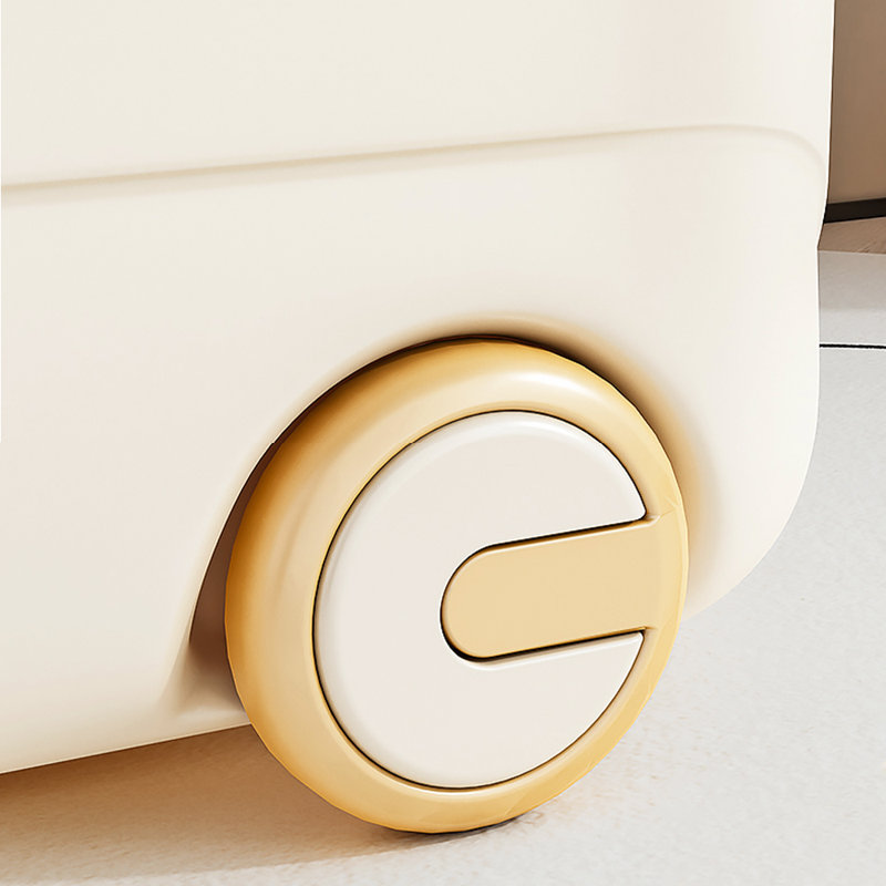 Kids Toy Storage Box Trolley With Lid and Wheels, Creamy Yellow