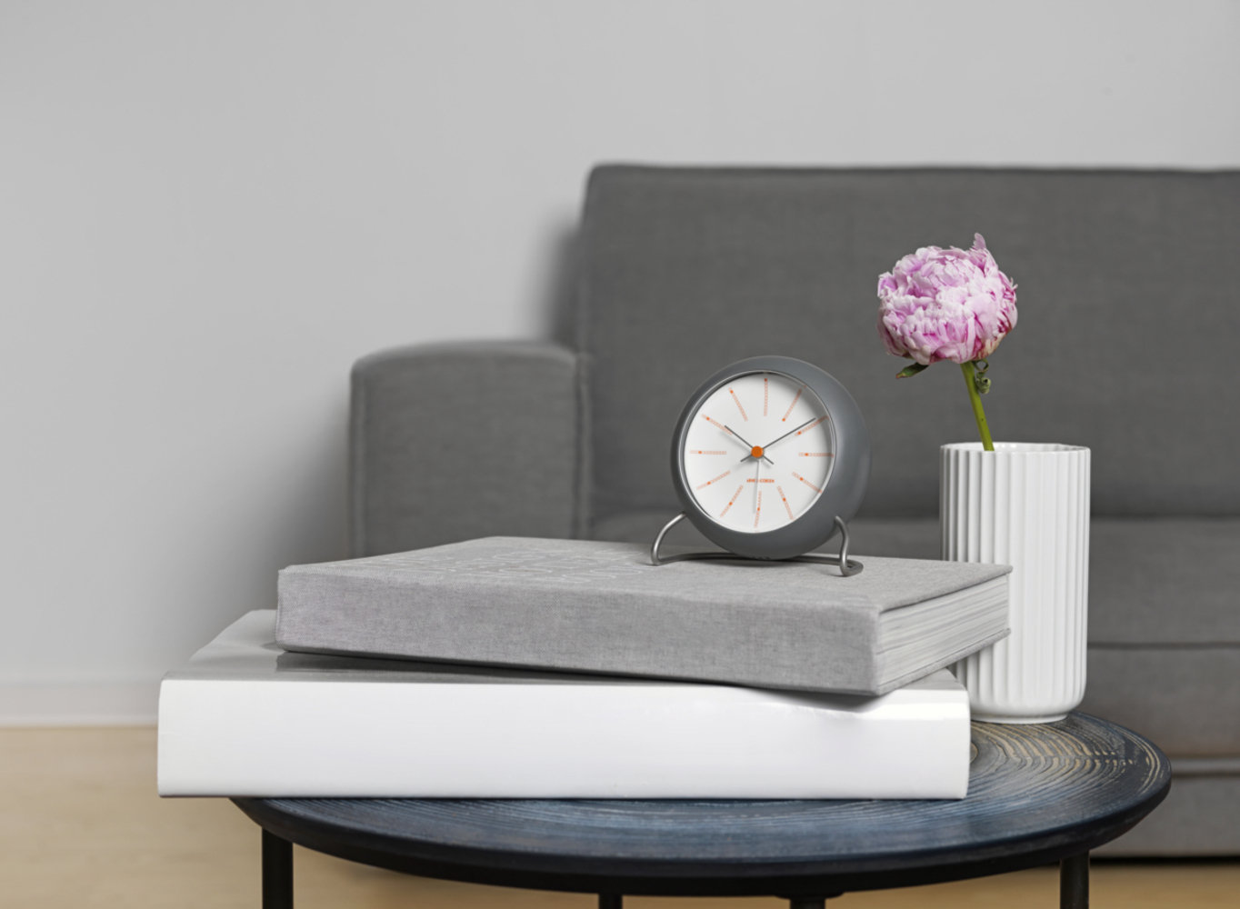 Bankers Analog Electric Tabletop Clock with Alarm, White/Dark Gray