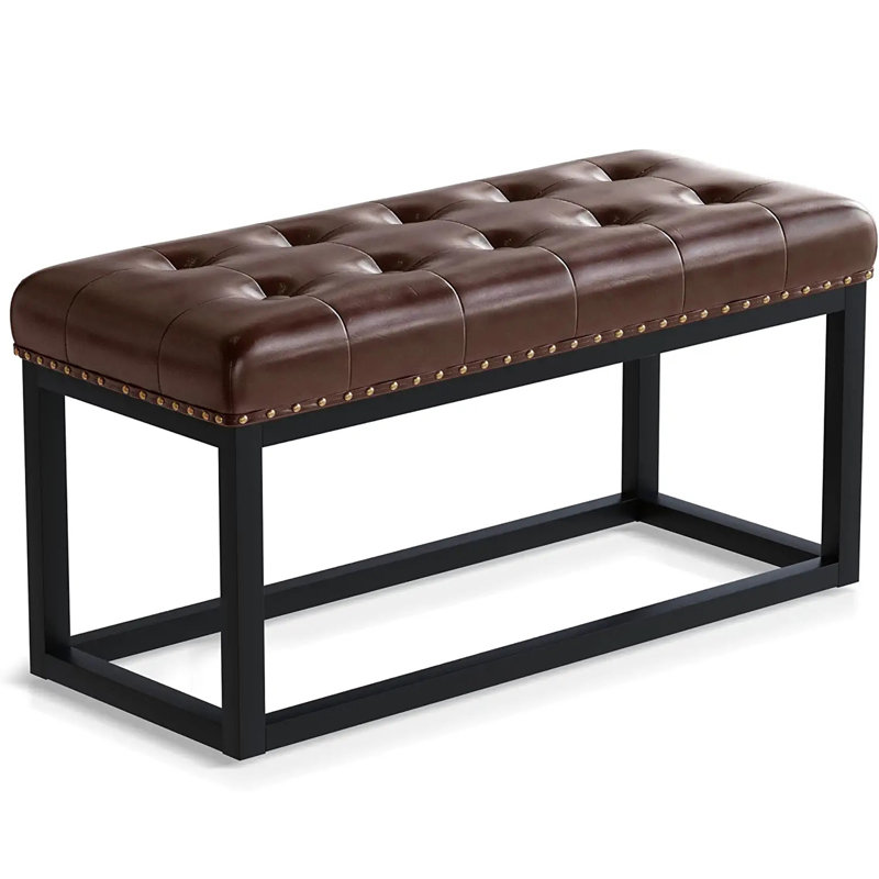 Franchezca Faux Leather Upholstered Bench, Black/Brown