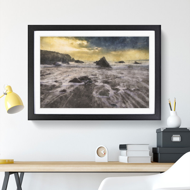 Beach View - Picture Frame Painting, 36cm H x 48cm W x 2cm D, Black Framed
