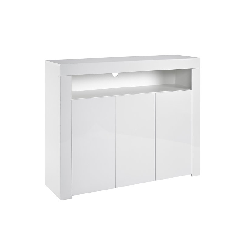 Aube White 3 Door Sideboard Buffet with Lights . Glossy 