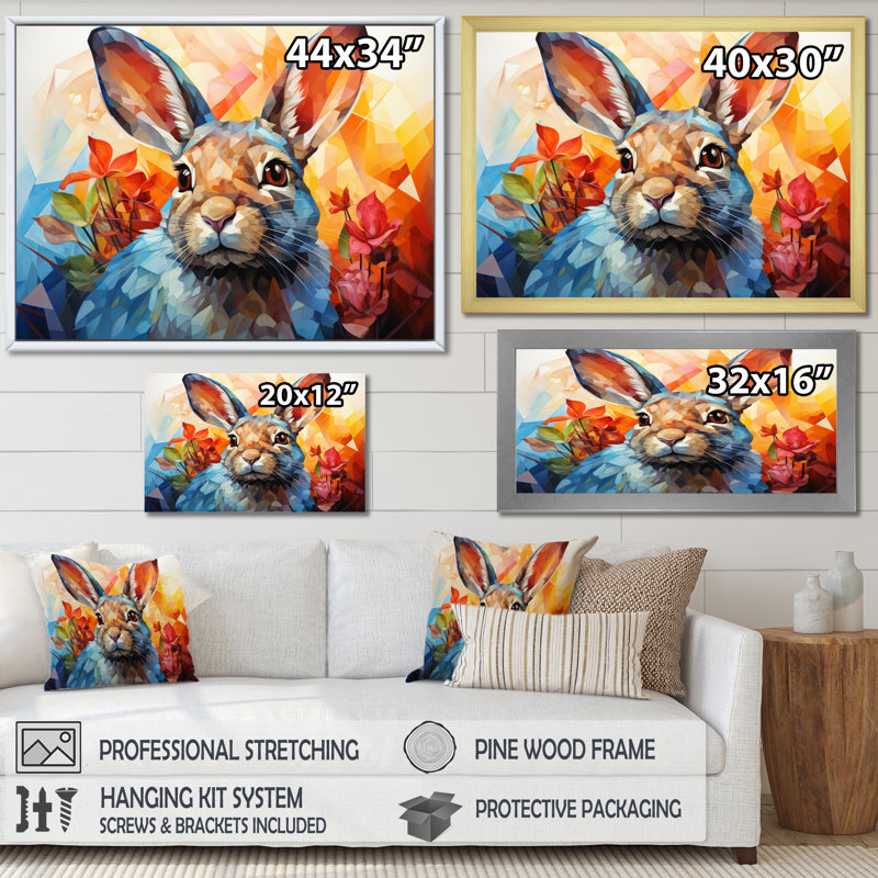 Lapin énergique trémie géométrique II - impression, Toile tendue, H 30 po x l 40 po x P 1,5 po