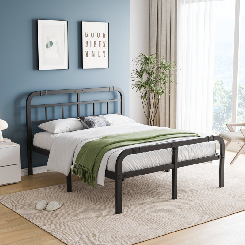 14'' High Metal Platform Bed Frame With Headboard And Footboard, Underbed Storage, Industrial Style, King