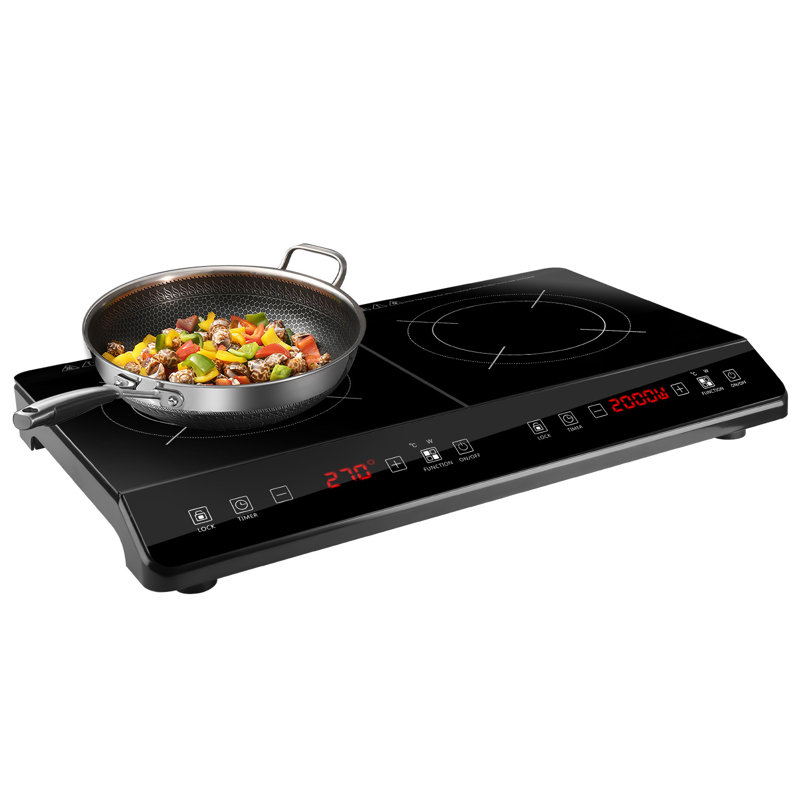 Plaque de cuisson électrique à 4 brûleurs 4000W avec 9 niveaux de puissance, 9 réglages de température et minuterie de 3 heures
