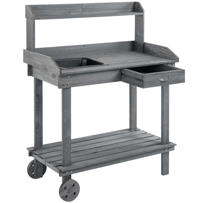 Table de travail en bois avec 2 roues amovibles, Grey