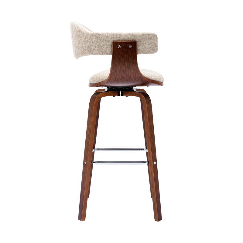 Fish 72cm Swivel Fabric Mid-Century Bar Stool, Cream