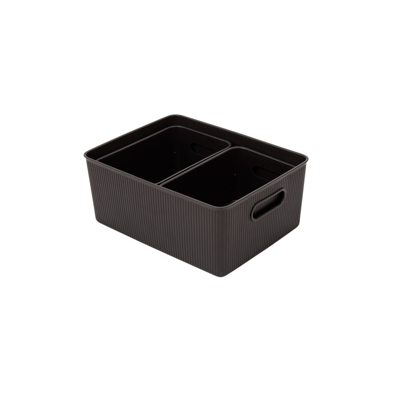 Ensemble de bacs de rangement en plastique nervuré, Racinette brune