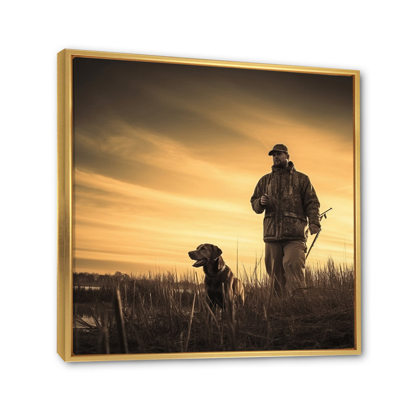 Chasse au lever du soleil I sur toile, H 16 po x l 16 po x P 1 po, Cadre flottant doré