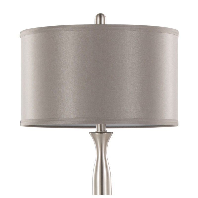 Ensemble de lampes de table 30 "en nickel brossé contemporain avec abat-jour tambour en satin gris Joan - ensemble de 2 par Grandview Gallery