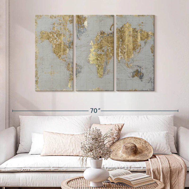 Aliaz Gilded Map Light Gray, 32" H x 50" W