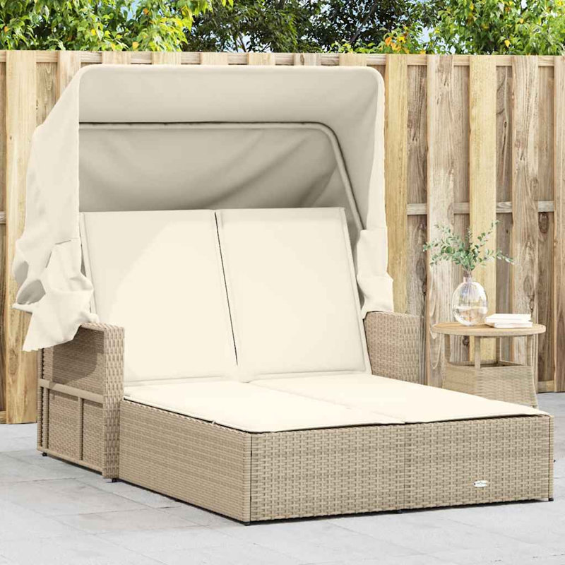 180 cm Long Double Chaise with Cushions, Cream White, Beige