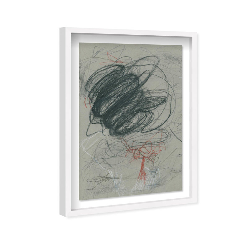 Oliver Gal Scribbles I Abstract - Luxury Shadowbox Framed Wall Art, 46.5" H x 31.5" W, White