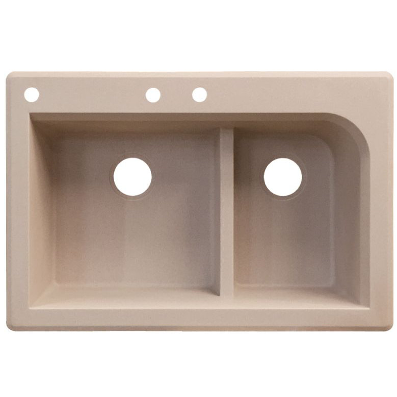 Radius 33'' L Double Bowl Granite Kitchen Sink, Cafe Latte, 3 hole
