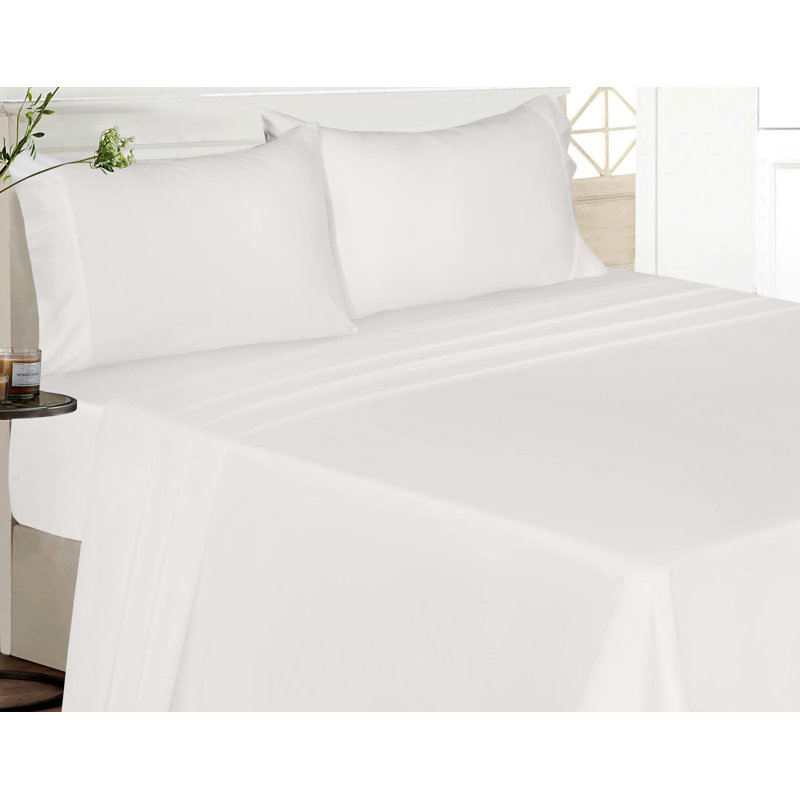 Queen Off-White Cotton Percale Sheet Set with Pillowcases
