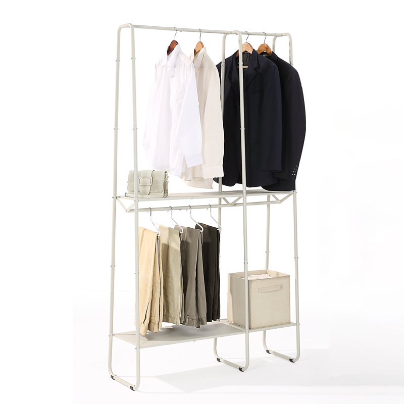 Très grand porte-vêtements autoportant Aleksandur pour solution de rangement pour petits espaces, Blanc