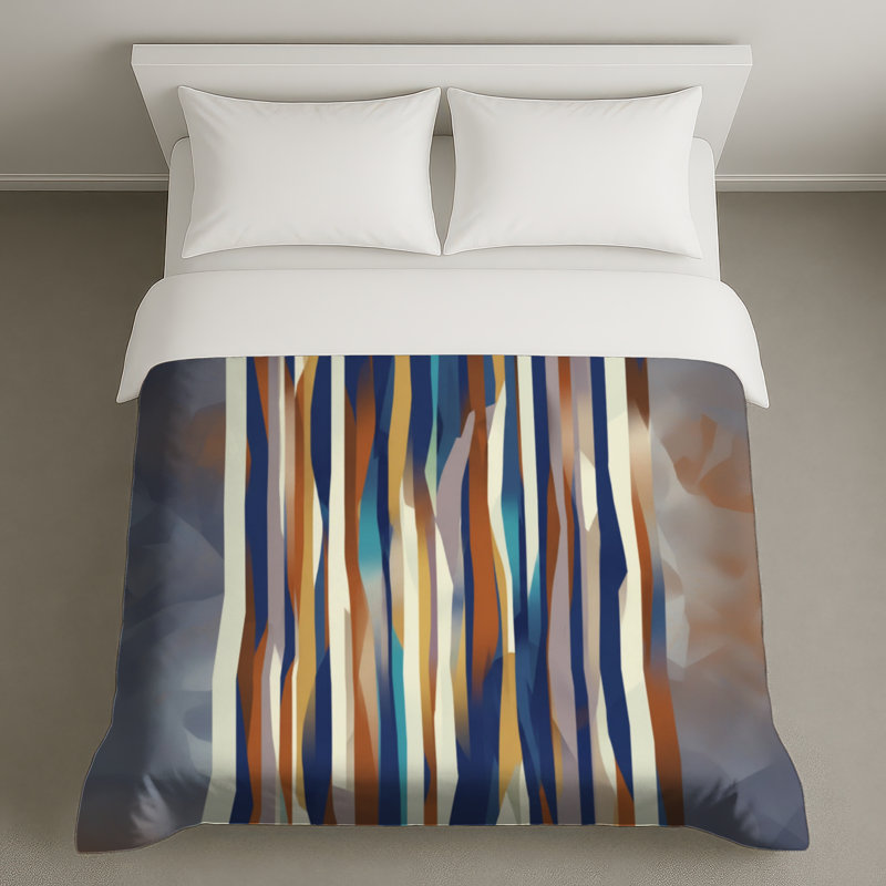 Housses de couette abstraites à lignes vertes et brunes, Grand lit, Medium Beige Dark Brown