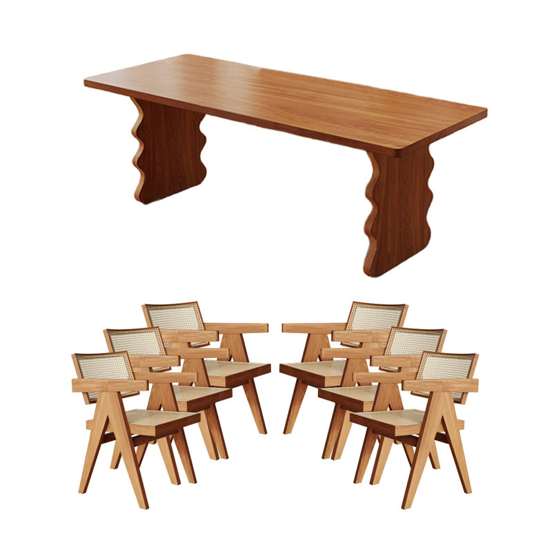 6 - Person Solid Wood Solid Wood Top Double Pedestal Dining Set, 29.53"H x 70.87"L x 31.5"W