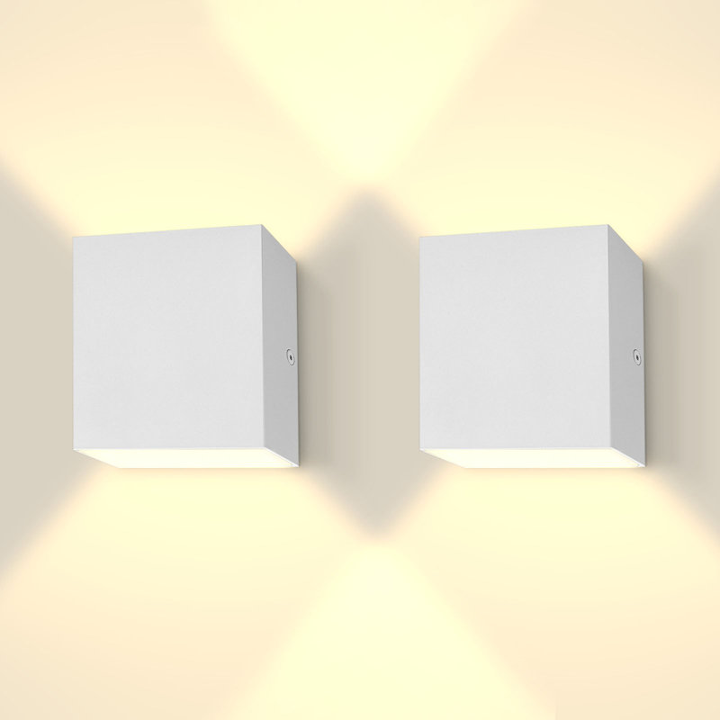 Luxrite Square LED Up And Down Wall Sconces, 5 Color Options, 15W, 1000 Lumens, White 2 Pack, White