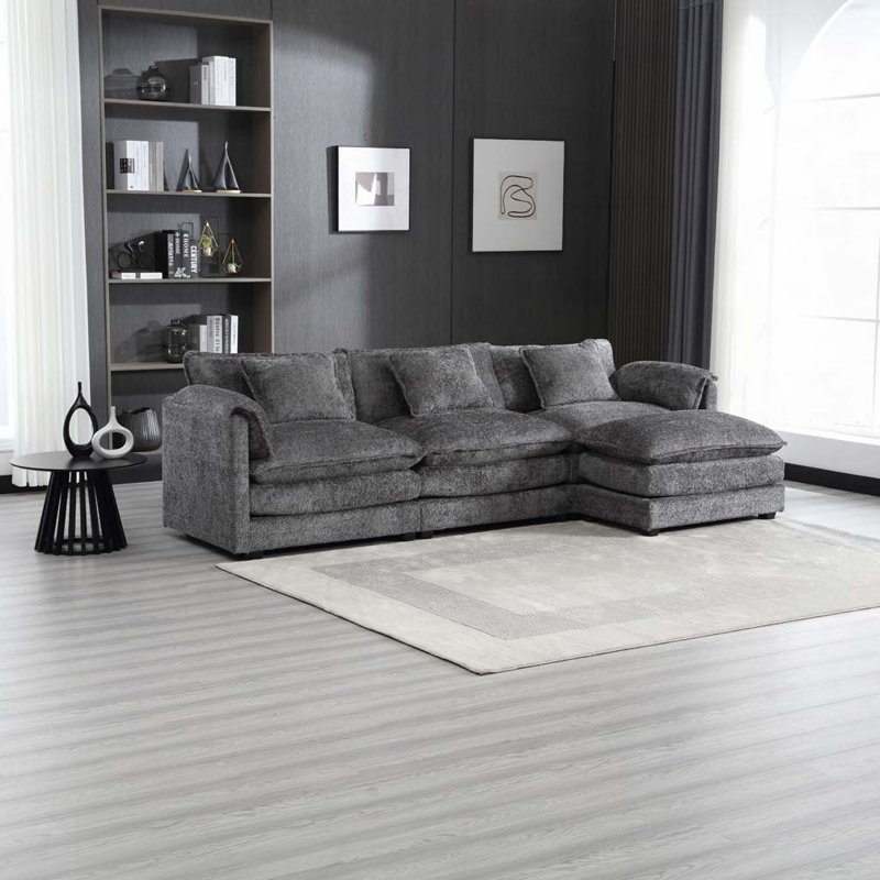 Canapé modulaire surdimensionné en chenille de 112 po avec repose-pieds mobile Chenille, Gris