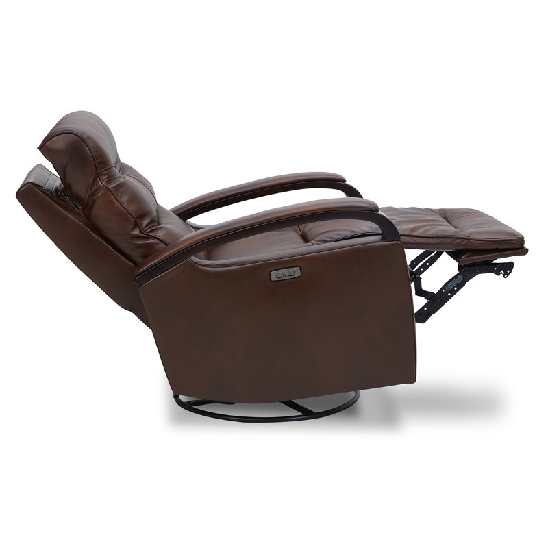 Elvina Genuine Leather Swivel Power Recliner, Cognac Genuine Leather