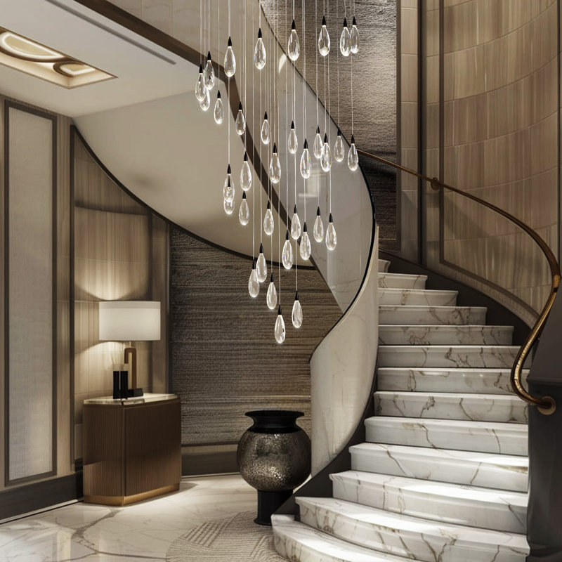 Naleya 43-Lights Round Ranidrop LED Crystal Chandelier, Matte Black