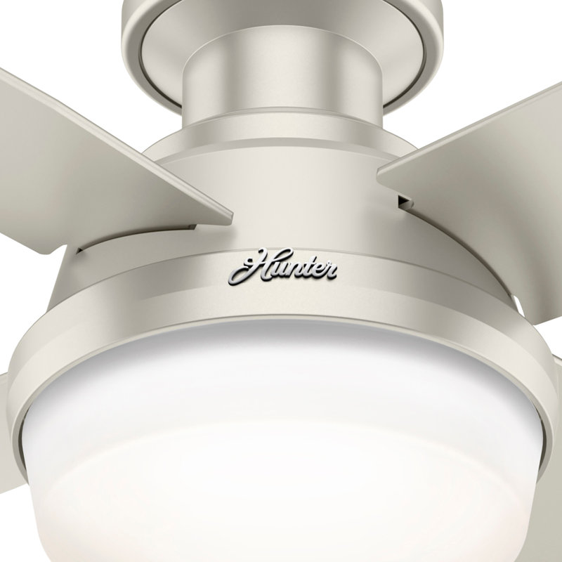 44" Dempsey 4 - Blade Outdoor Flush Mount Ceiling Fan with Light Kit Included, Matte Nickel