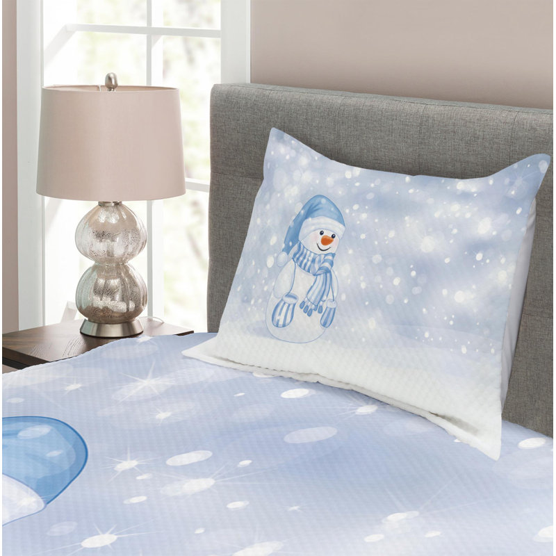 Snowman Cartoon Twin White Polyester Quilted Bedspread Set