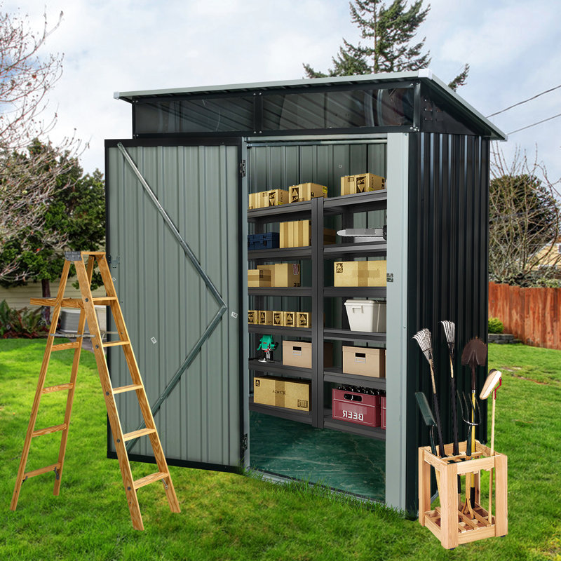 Remise de rangement extérieure noire en métal 5 pi x 3 pi - panneau transparent, fabrication en fer galvanisé, porte à charnières, assemblage facile, résistance à la corrosion avec cadre en tôle d'endurance, panneaux en acier