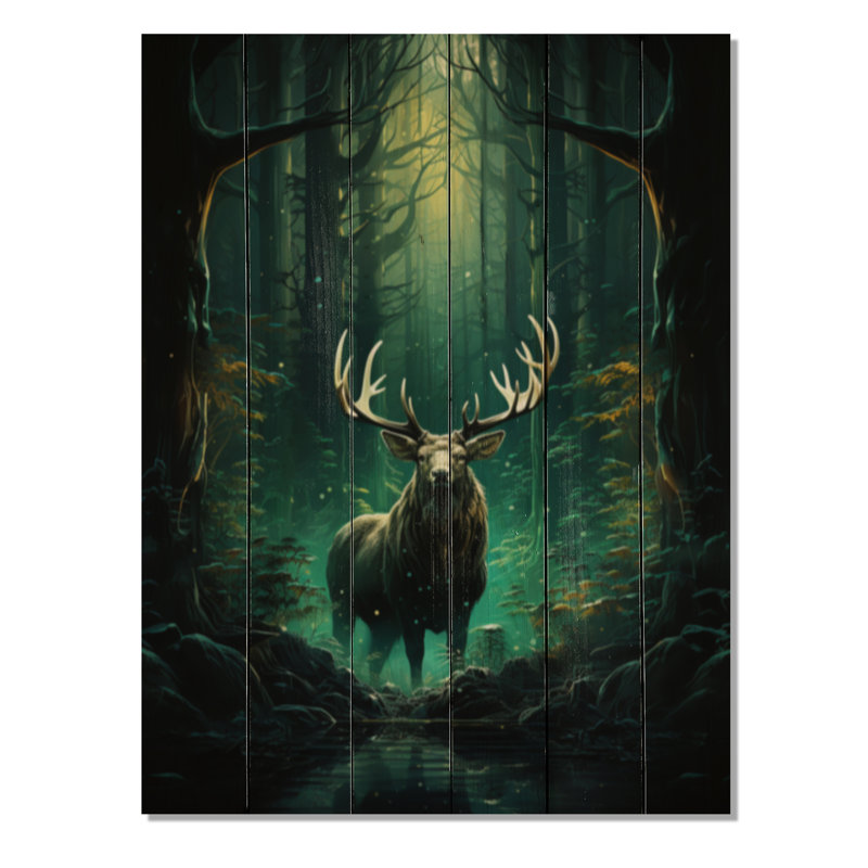 Orignal vert sarcelle, forêt enchantée II sur bois, H 20 po x l 10 po x P 0,78 po