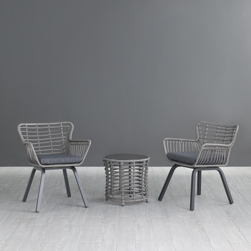 3 Piece Heavy-Duty Dining Set with Round Table, Cushion Included