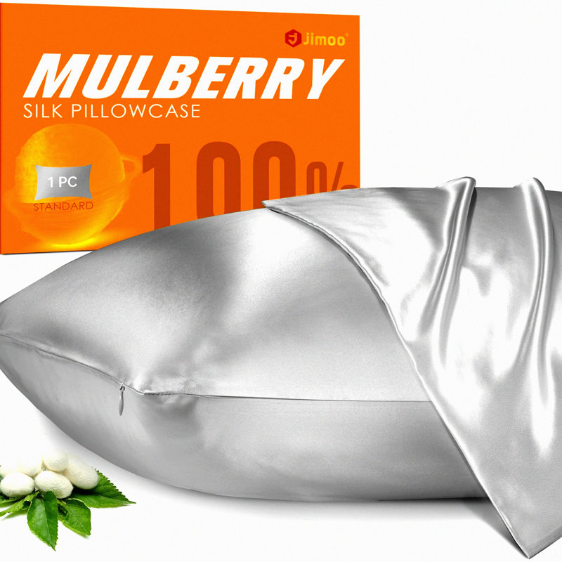 PureSilk Haircare Pillowcase - 100% Mulberry Silk & 22 Momme Natural Silk Pillow Cover with Zipper. Luxurious Gift in Silver Standard Size 20''x26''.