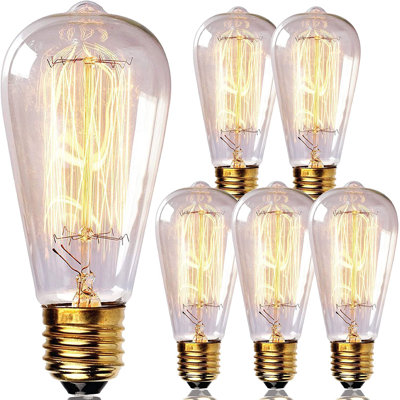 ST64INC-6 60 watts, ST64, ampoule à intensité variable, ambre chaud (2700K) E26 / base moyenne (standard) (ensemble de 6)