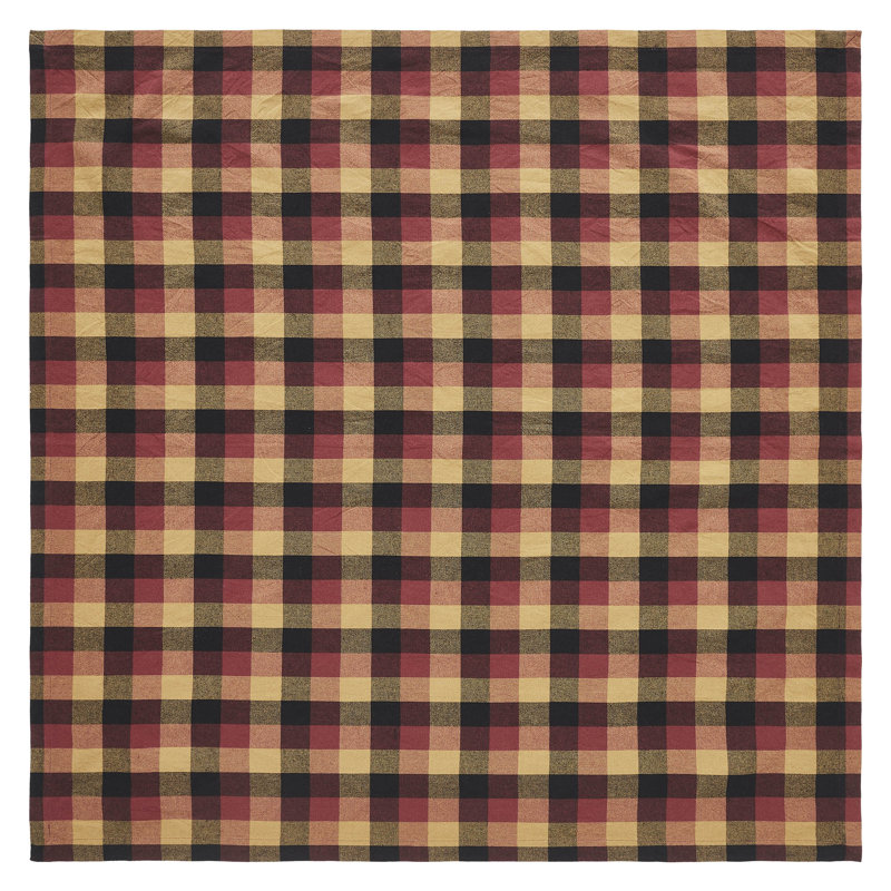 Deep Burgundy and Tan Cotton Check Square Table Topper 40x40