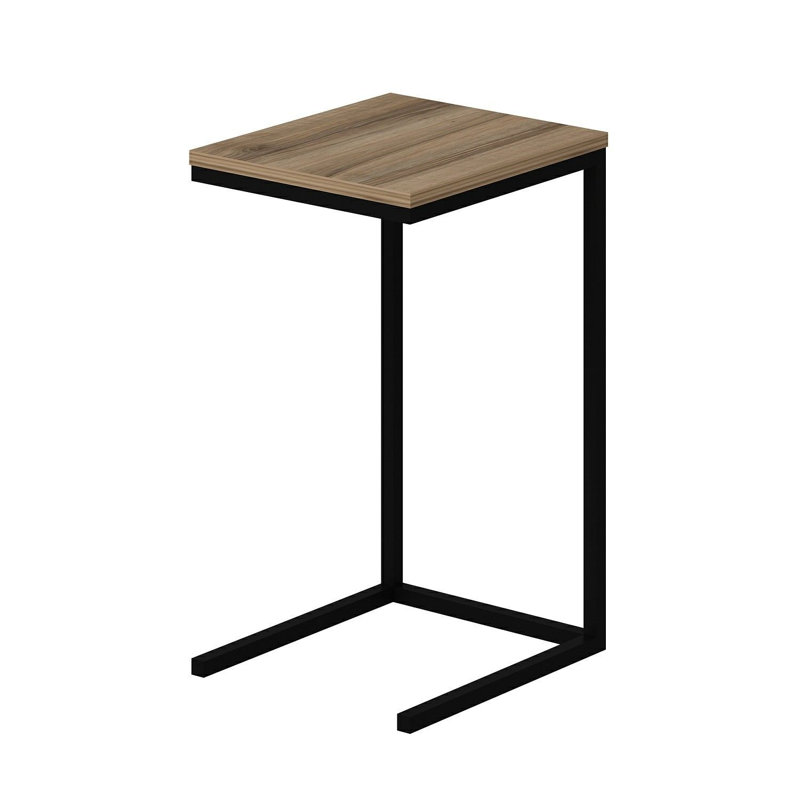 Modern Side Table with Metal Frame, Walnut Finish, 13.8 x 25.6 x 15.7 inches | 100% Melamine Coated Particle Board, Thickness: 0.7 inches | Stylish and Functional Design for Living Room or Bedroom